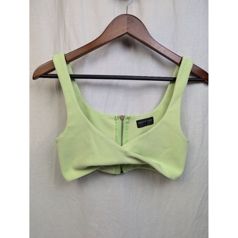 White Fox Women's Lime Green Twist Front Bra Corset Crop Tank Top Blouse Sz S